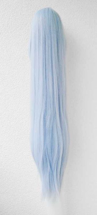 Długa metrowa 100cm peruka błękitna z grzywką niebieska cosplay wig