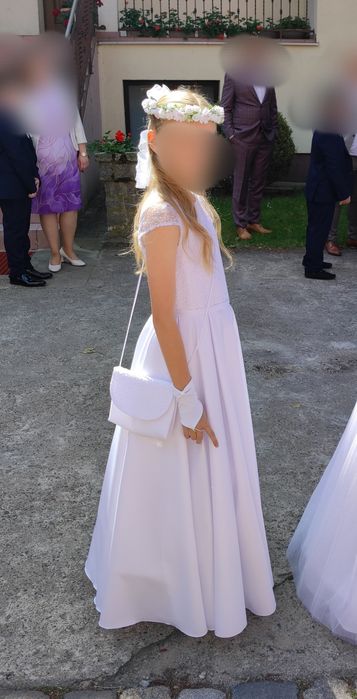 Sukienka komunijna + bolerko, torebka, rękawiczki, rozm. 152