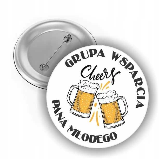 Przypinka na WIECZÓR KAWALERSKI button z agrafką ekipa pana młodego