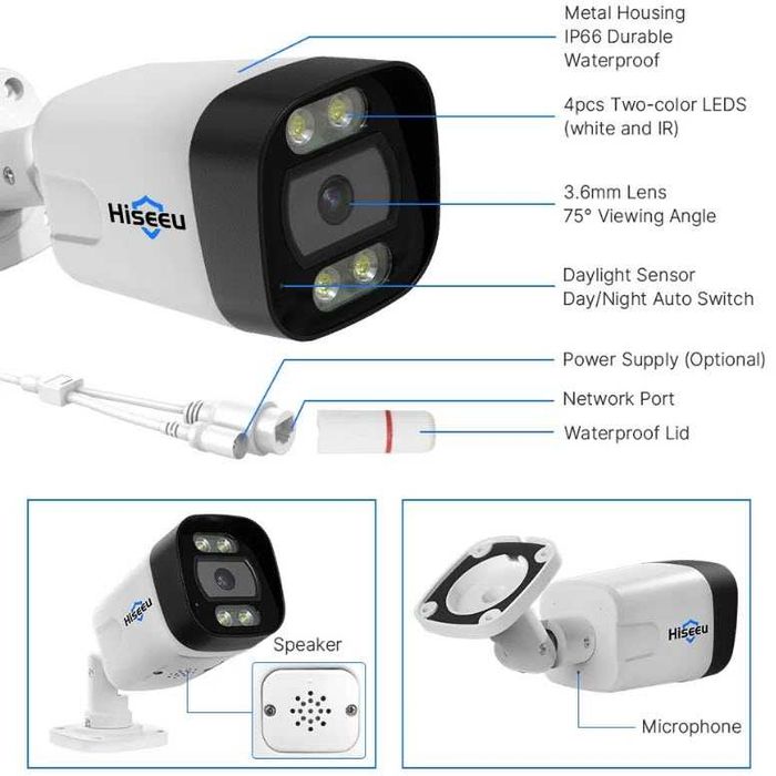 Камера видеонаблюдения POE Hiseeu HB718-PA 8MP 3,6мм 48V