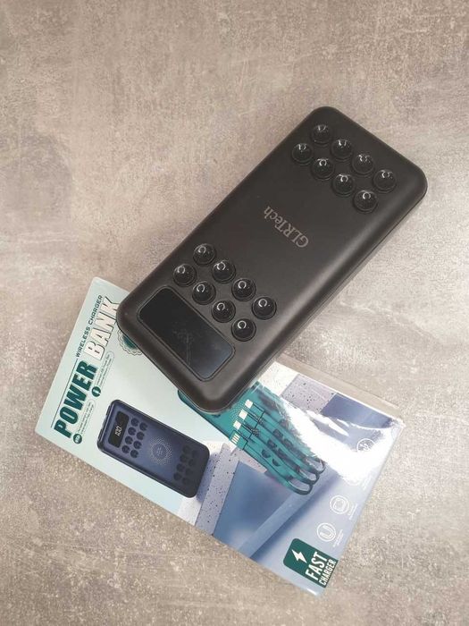 повербанк на 20000 mah 4 кабелі для зарядки та присоски