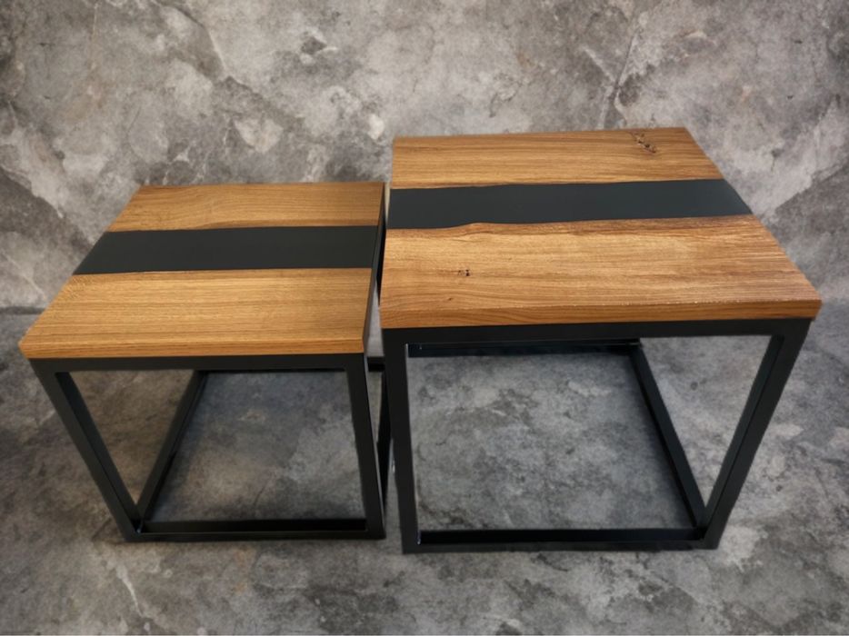 Stolik kawowy podwójny dąb żywica epoksydowa LED