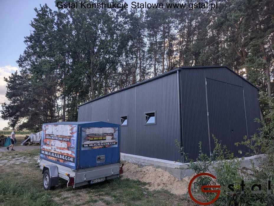 wiata blaszana hala garaż 12x6 ściana 3,5 antracyt 7016 profil ocynk