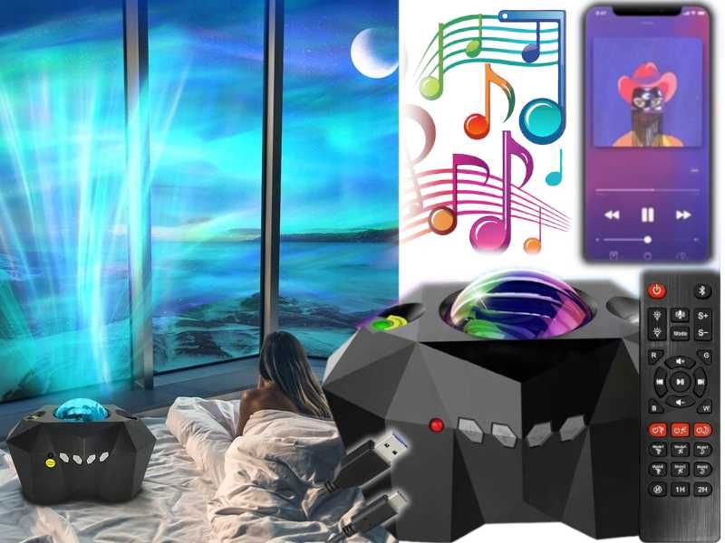Projektor Gwiazd Sufitowy Zorza Polarna Rzutnik z Pilotem+ Muzyka