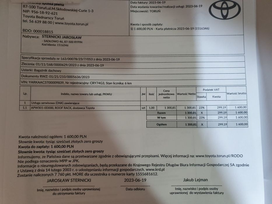 Bagażnik dachowy toyota Yaris IV oryginalny