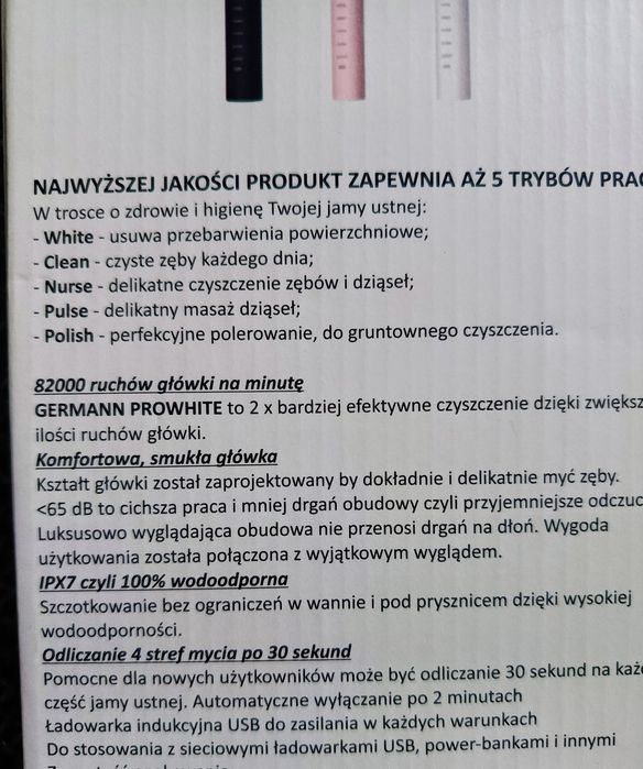 Szczoteczka soniczna do zębów 5 trybów pracy