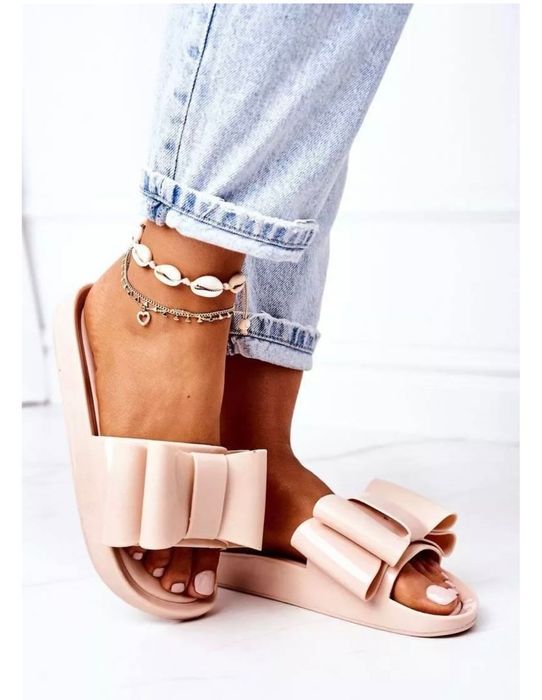 Klapki duża kokarda nude/beż/jasny róż NOWE roz.39