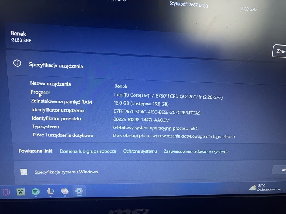 Laptop MSI GL63 8RE Nvidia GTX 1060 14GB