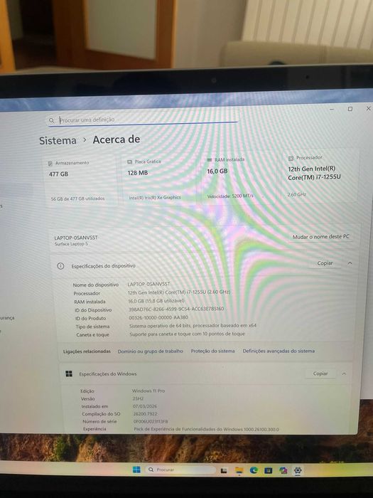 MICROSOFT Surface Laptop 5 (15'' - Intel Core i7-1255U - RAM: 16 GB - 512 GB SSD
