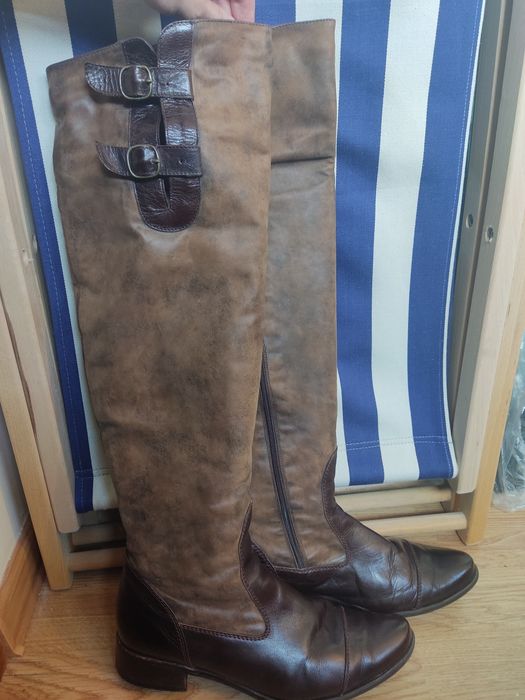 Skórzane brązowe kozaki muszkieterki 39/40