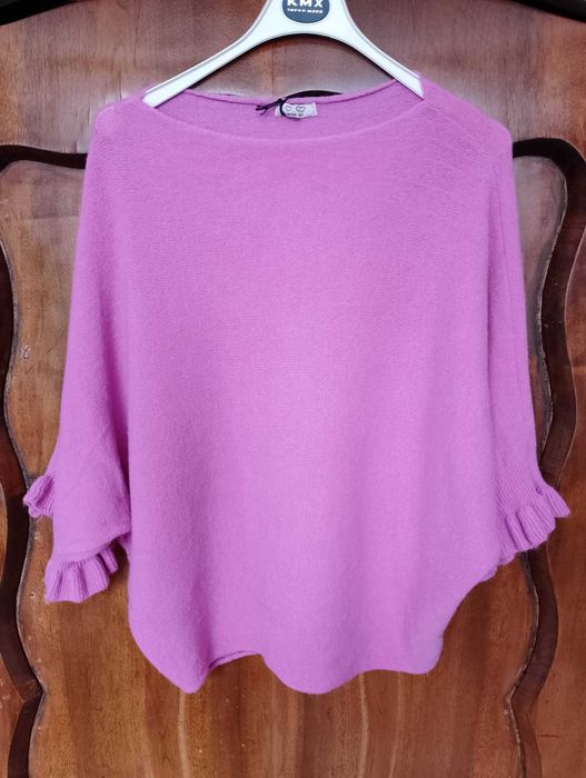 Różowy sweterek nietoperz z alpaką moda włoska  cukierkowy L/XL