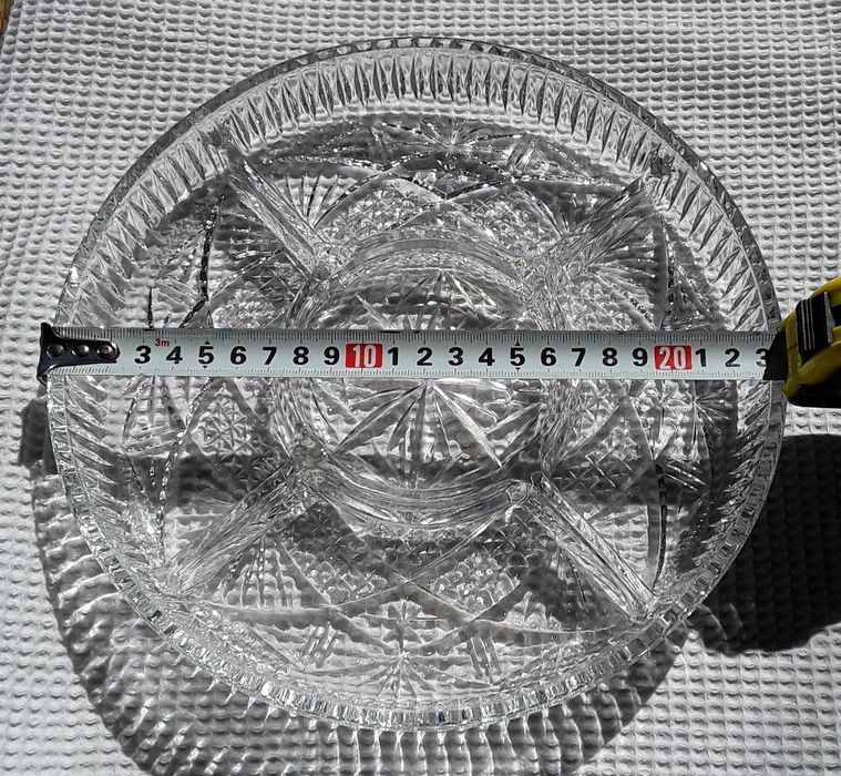 Prato em vidro para aperitivos com 5 divisórias, novo!