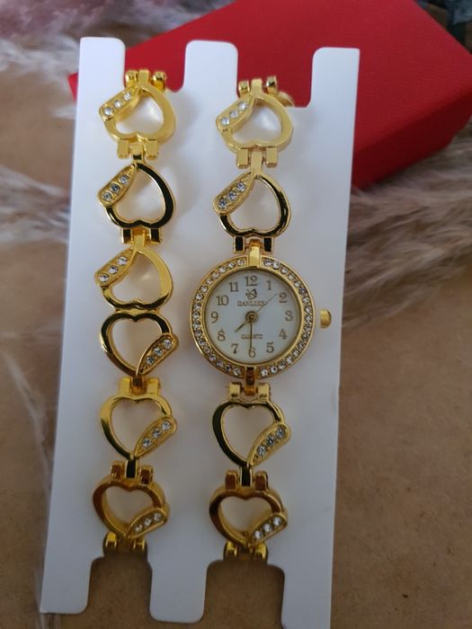 Złoty Zestaw Zegarek Bransoletka Serca Serduszka Prezent Walentynki