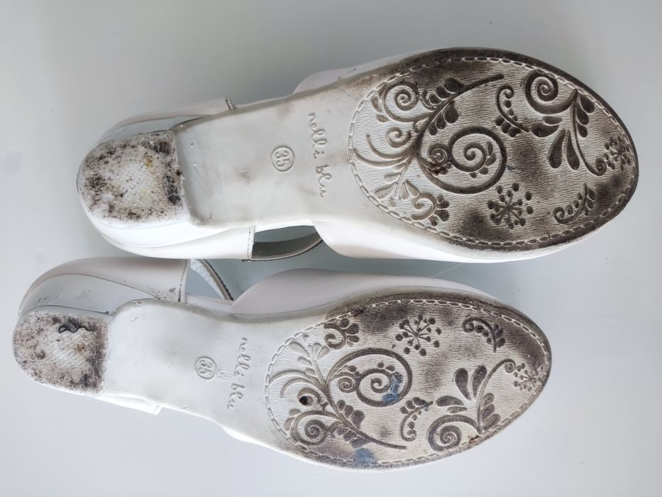35 Nelli Blu Pantofelki białe cyrkonie Baleriny eleganckie obcas Wygod