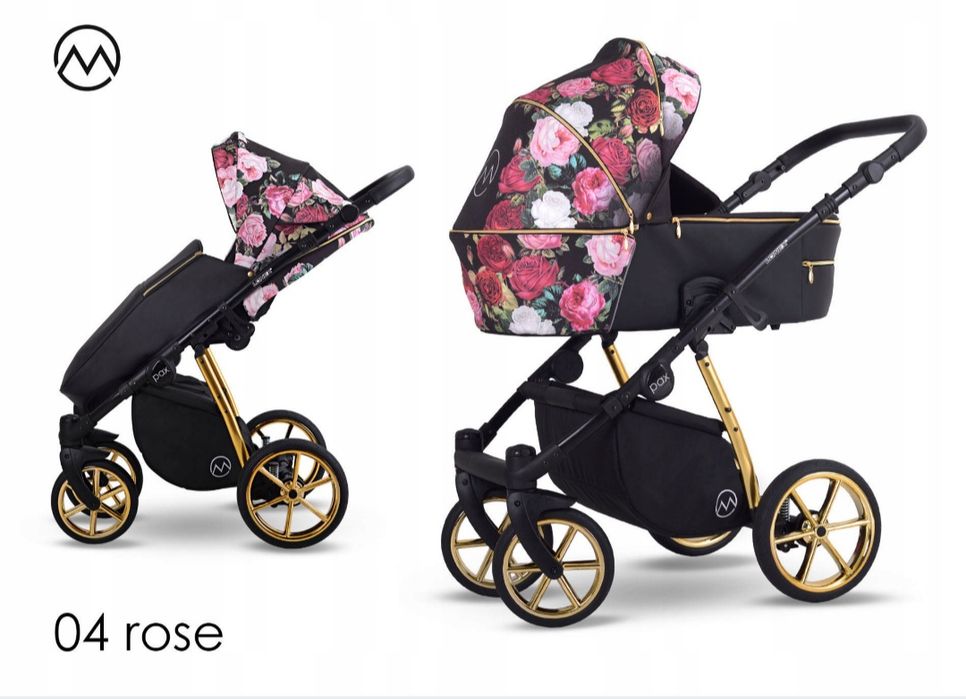 Wózek lonex pax 04  rose 3w1 + izofix dla dziewczynki, dziewczęcy
