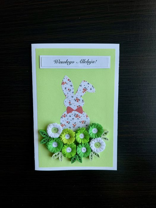 Kartka wielkanocna, zajączek, ręcznie robiona, quilling