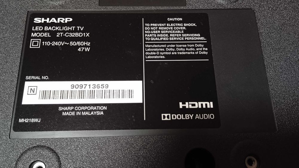 Телевизор Sharp 2T-C32BD1X диагональ 32" на запчасти, разбит экран 21г