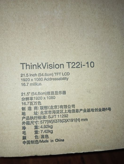 Monitor Lenovo ThinkVision T22i-10