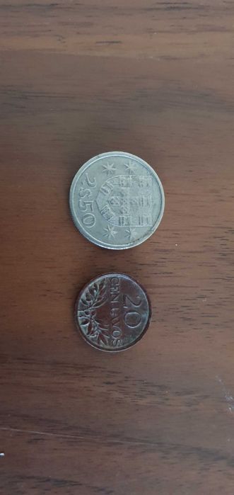 2 moedas (2.5 Escudos 1984 + 20 Centavos de 1974)