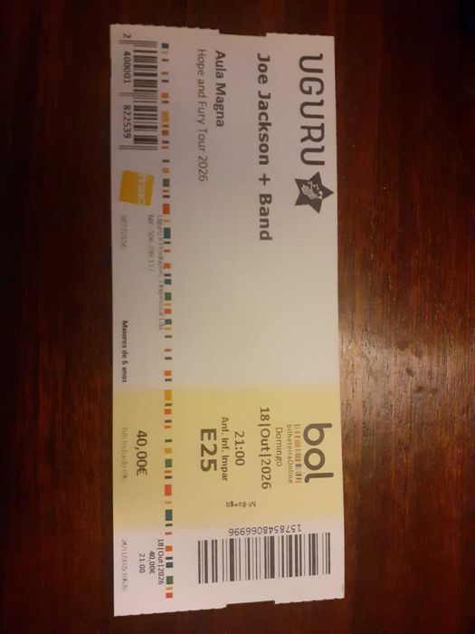 Vendo bilhete para o concerto de Joe Jackson
