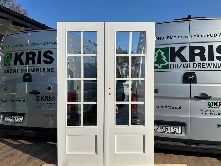 Drzwi drewniane dwuskrzydłowe białe CAŁA POLSKA NA WYMIAR W/G wzoru