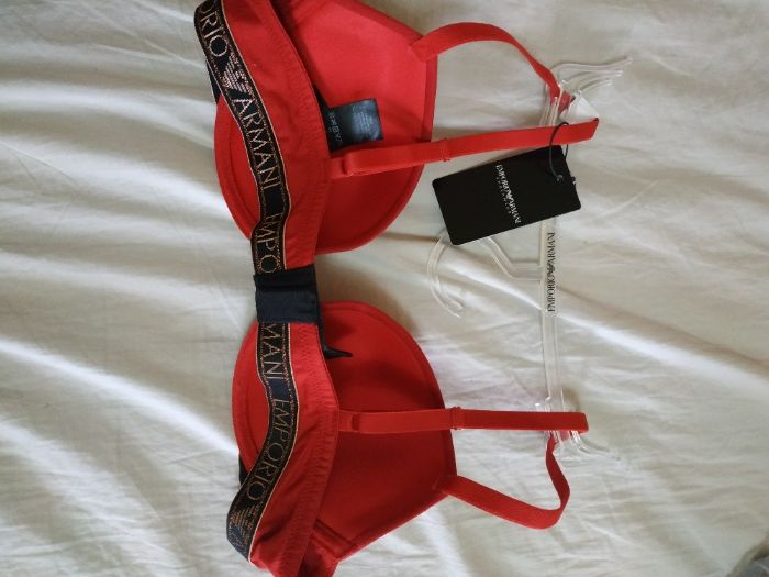 Бюстгальтер брендовый красный хлопок Emporio Armani