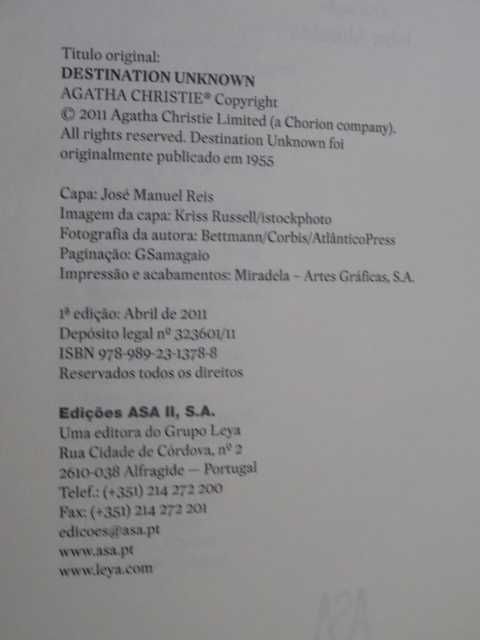 Destino Desconhecido de Agatha Christie - 1ª Edição