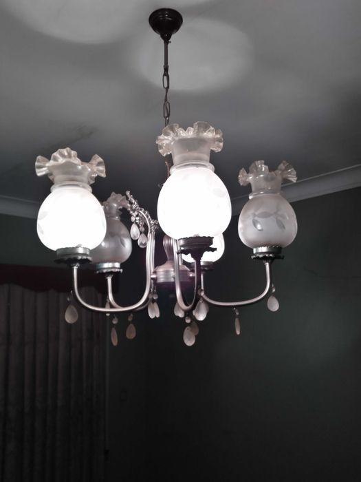 Candeeiro de teto vidro metal Vintage