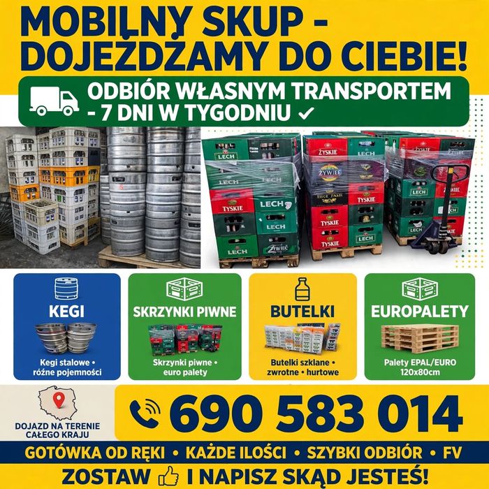 Skup butelek i skrzynek, skup kegów