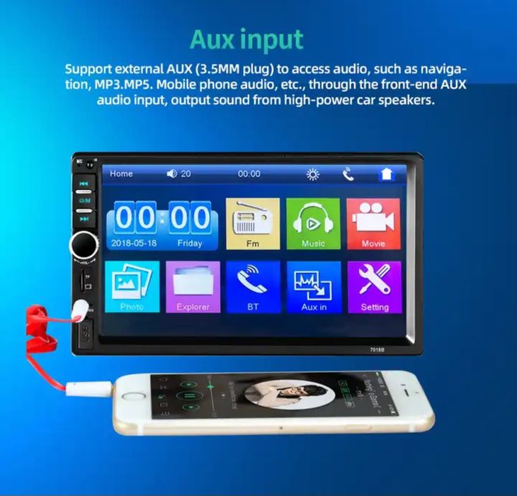 Rádio 2 Din ecrã táctil, USB, SD, BLUETOOTH, MirrorLink+Kit Mãos Livre