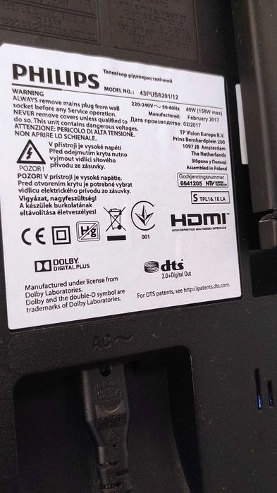 TV Philips Ambilight LED 4K 43 cale 43PUS6201/12