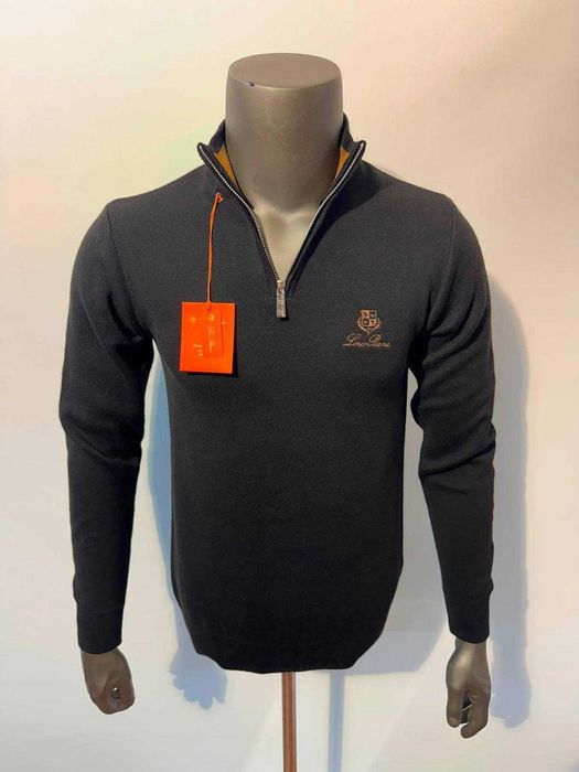 Чоловіча кофта Loro Piana / Лоро Піана, бавовна, вишитий логотип, високий комір на блискавці, чорна, Туреччина