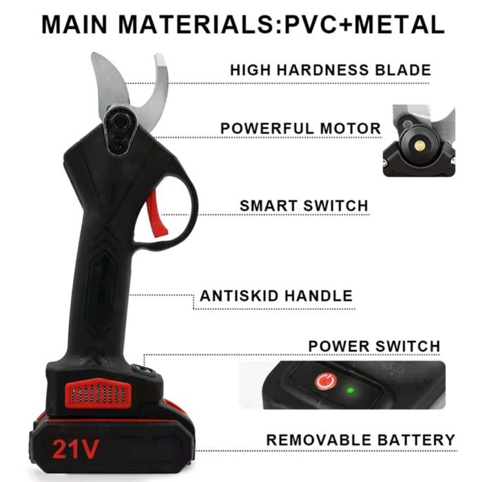 Tesoura poda podar a bateria 21v 2 baterias