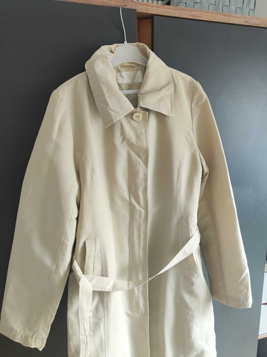 Beżowy jasny trencz płaszcz damski do kolan wiosenny 36 S beż