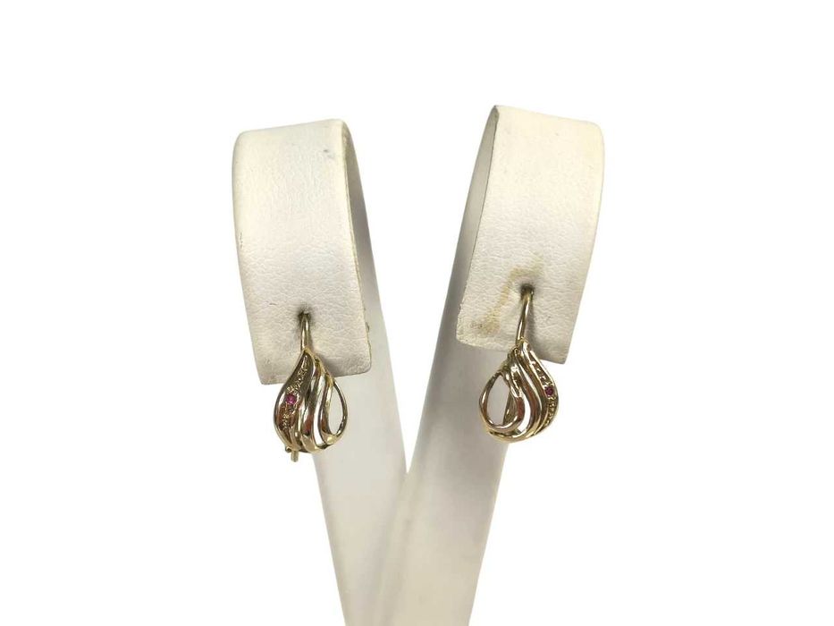 Złote kolczyki bordowa CYRKONIA BIGIEL PR:585 W:1,32G DŁ:1,6CM