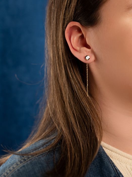 Złote 585 kolczyki z cyrkonią przeciągane, nowe, kolczyki łańcuszki