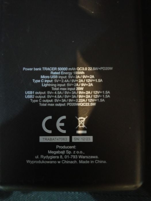 Power bank TRACER 50000 mAh