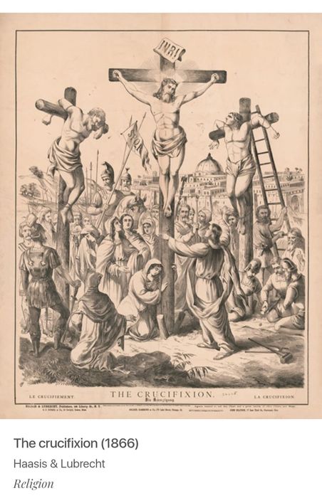 Quadro antigo com estampa religiosa "A crucificação"