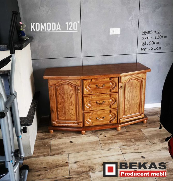 Stylowa Komoda 120 Wysoka (3D-2S) Dąb Rustikalny Producent BEKAS Meble