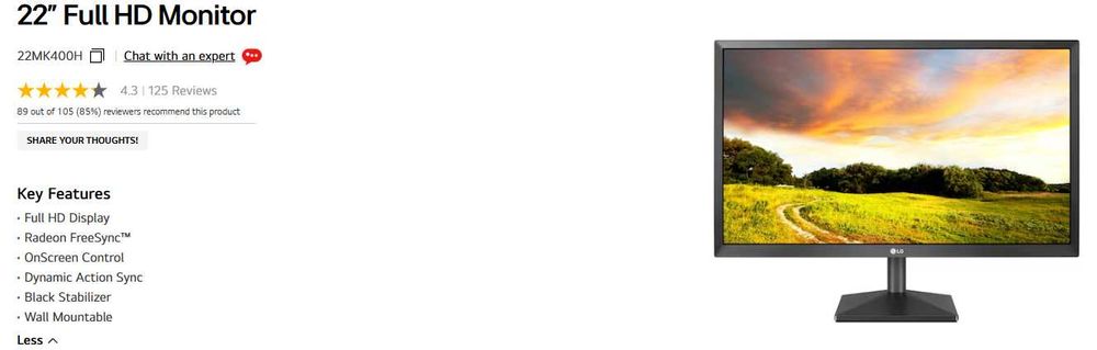 Monitor 22 Polegadas LG 22MK400H/MK(BK)430H