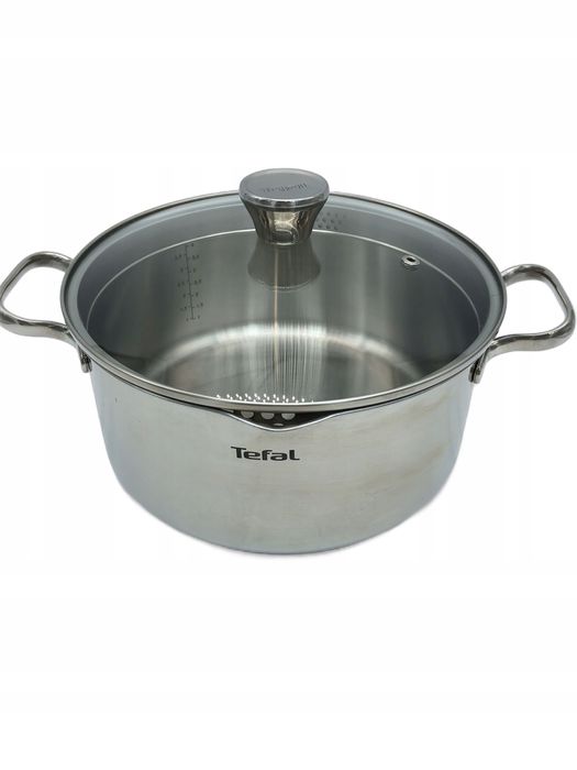 Tefal Duetto garnek 24 cm indukcja stal nierdzewna z pokrywką i miarką