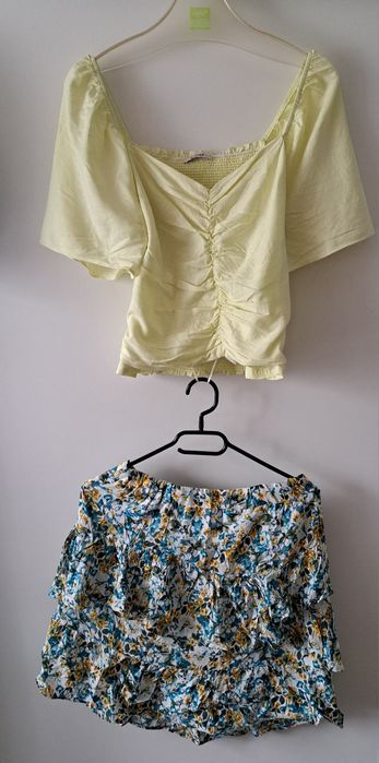 Zestaw bluzka z lnem i spódnica kaskadowa r.38, Orsay