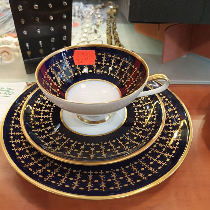 Hutschenreuther Hohenberg trio kobaltowa porcelana
