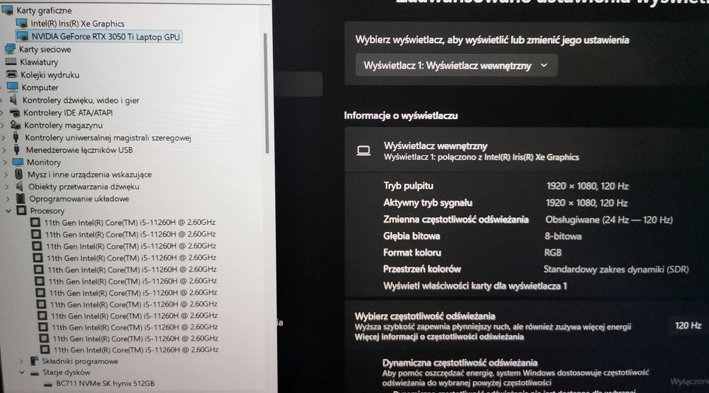 DELL G15 GAMING i5-11260H RTX3050Ti   16GB   SSD-512GB 15,6" IPS 120Hz