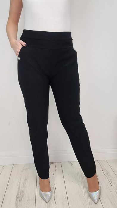 NOWE L - 6XL Eleganckie spodnie damskie gładkie CZARNE Tu 4/5XL CZARNY
