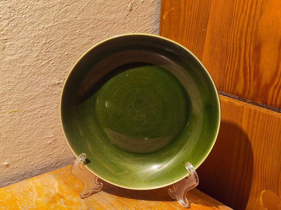 Zielony głęboki talerz Porcelit Pruszków PRL