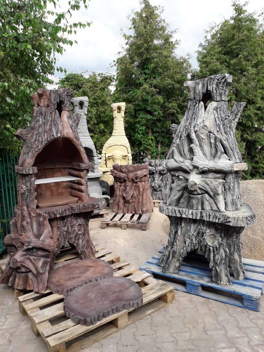 grill betonowy, drewnopodobny, ogrodowy ,pień drzewa