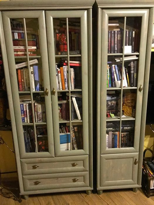 Oryginalne regały z witrynami, komodą i szafką RTV