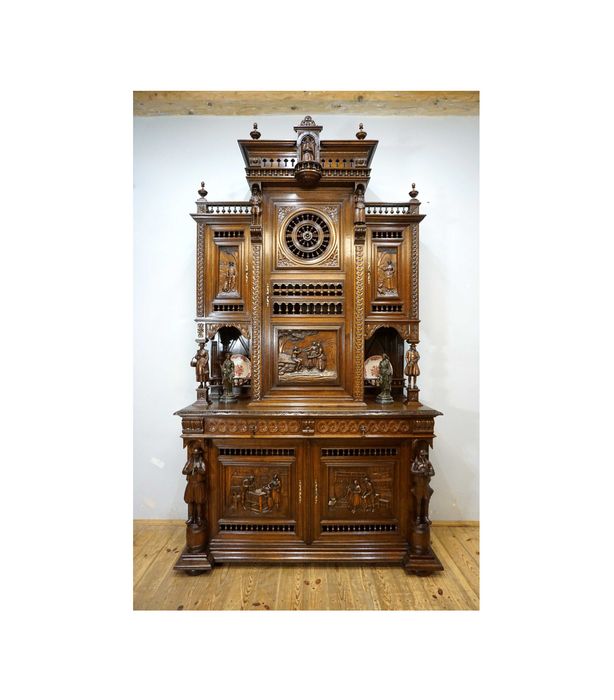 Figuralny Bretoński Kredens Bogato Rzeźbiony Francja Oryginał