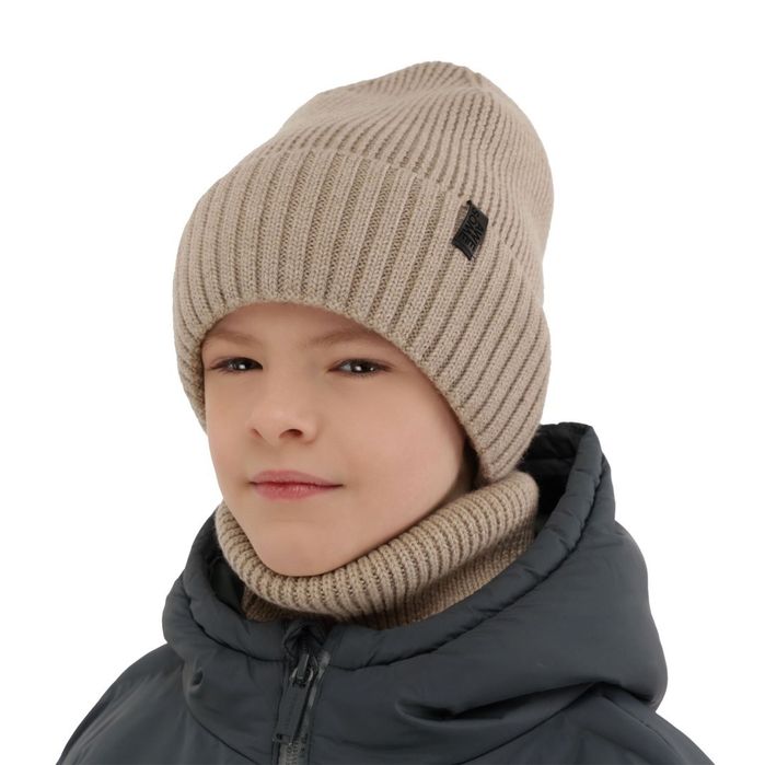 Czapka i komin dla chłopca, zimowy komplet, 100% wełniany merino, z po